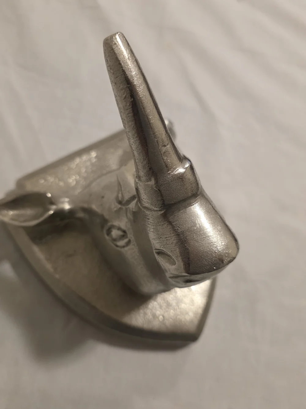 Vintage Cast Aluminum Rhino Head Wall Mount Sculpture Unique Coat Hook Silver 6